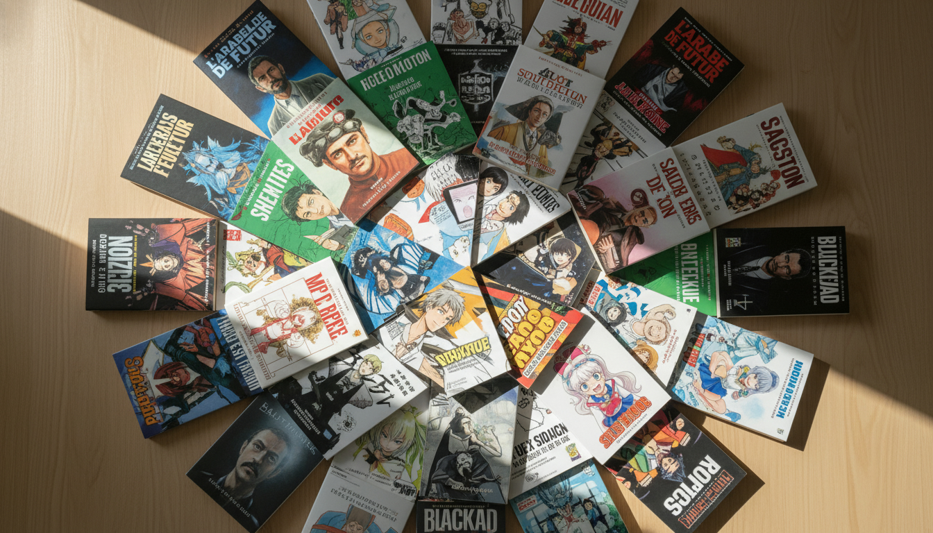 Romans graphiques et manga sur table de lecture